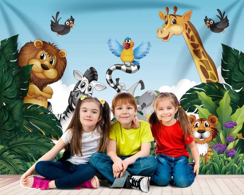 nn Jungle Animals Backdrop Cartoon Forest Animals Theme Party Photo Background Kids Children Newborn Birthday Baby Shower Decoration Photography Props 7x5FT - Image 5